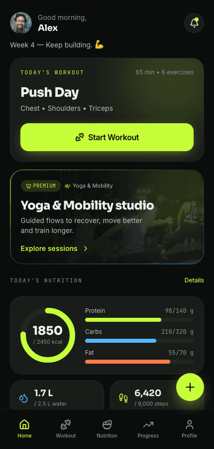 FitPath AI personalized home dashboard
