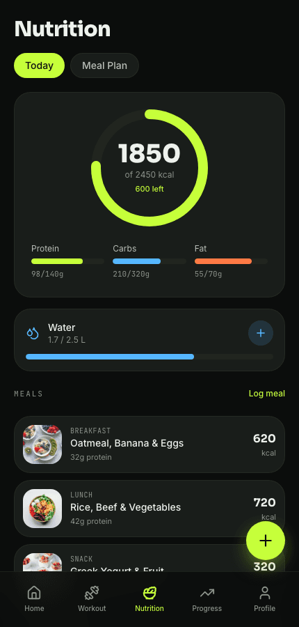 FitPath AI nutrition and macro tracking screen