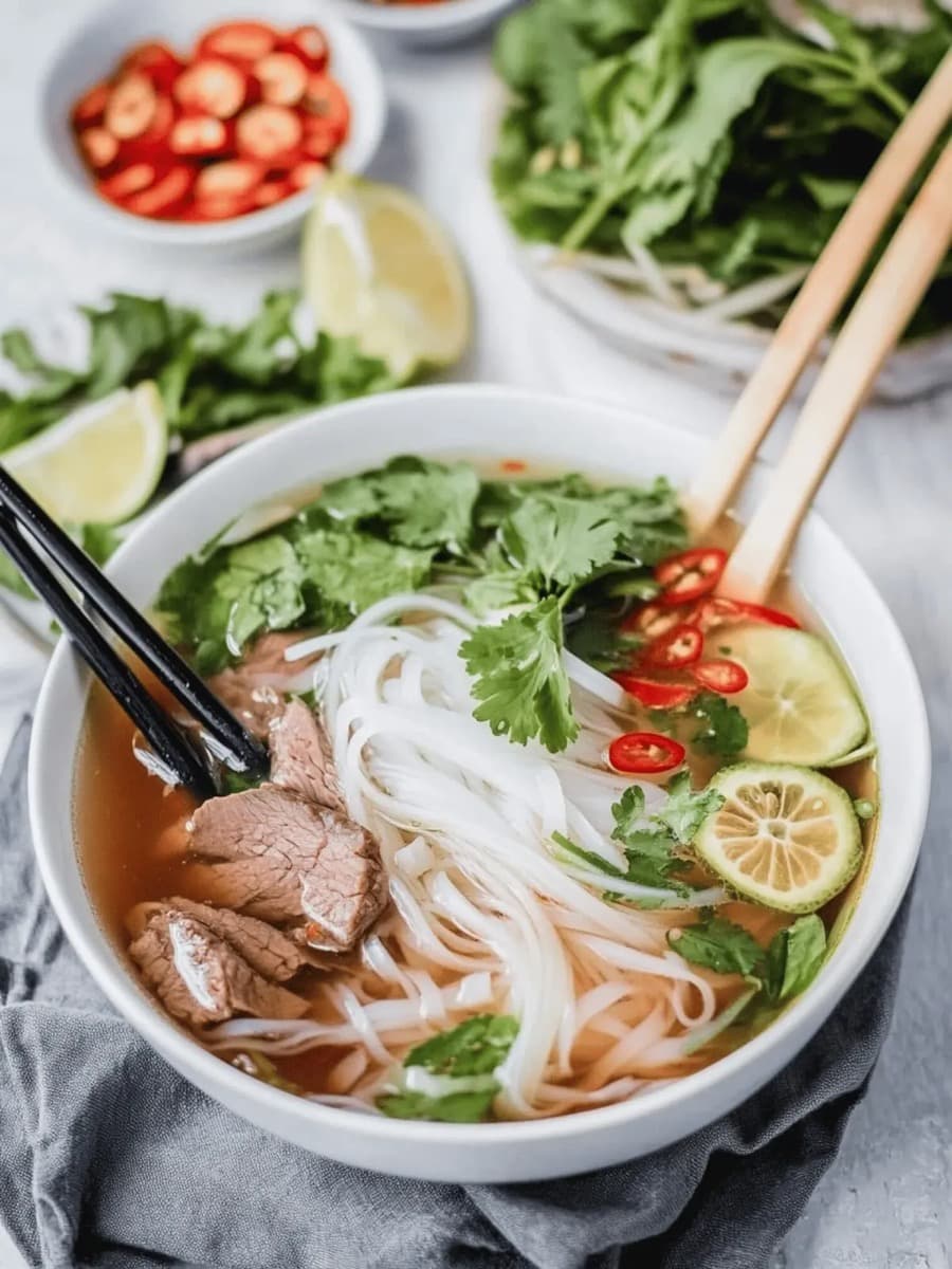 Phở en un plan de calorías: carne poco hecha y pecho, poco quẩy, añadir tendón o huevo