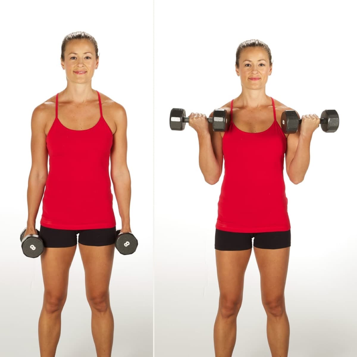 Entrenamiento de brazos para mujeres: ~6 series de curl/pushdown — no ‘brazos de culturista’