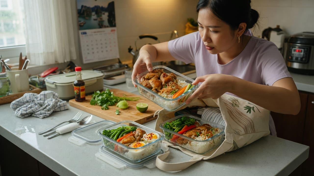 Meal prep for office women: 10 boxes, 60 minutes, take to work